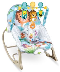 טרמפולינה לתינוק 2 ב 1 עד 18 ק"ג הופכת לכיסא נדנדה עם מנגנון רטט וקשת צעצועים - תכלת אריה