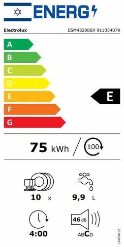 מדיח כלים צר עצמאי Electrolux ESM43200SX נירוסטה 10 מערכות כלים 