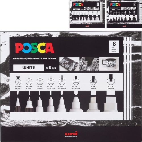 חדש! סט 8 טושי פוסקה לבנים במגוון גדלים  Posca  PC-MIX WHITE