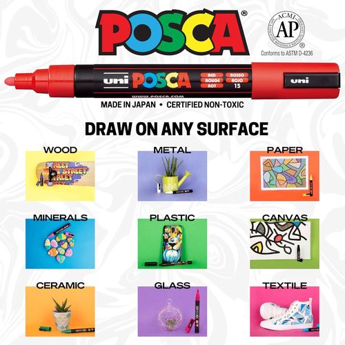חדש! סט 8 טושי פוסקה שחורים במגוון גדלים  Posca  PC-MIX BLACK