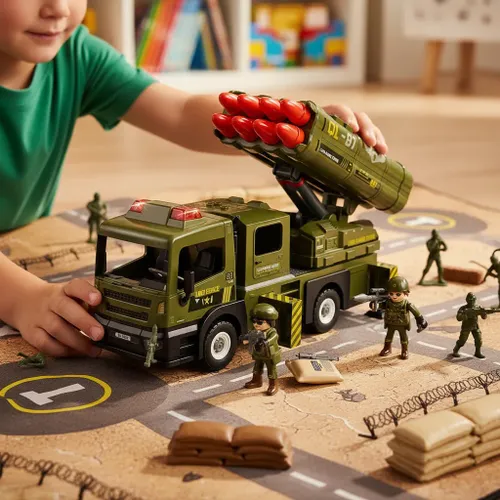 משאית צבאית עם משגר רב קני אורות וצלילים POWER PLANET