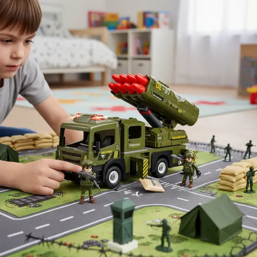 משאית צבאית עם משגר רב קני אורות וצלילים POWER PLANET