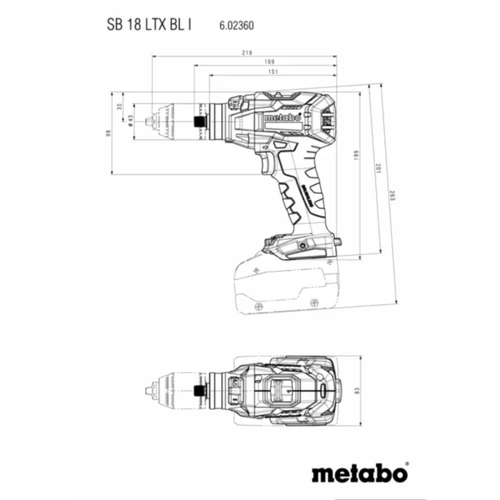 סט מקדחה/מברגה רוטטת נטענת 18V בראשלס - Metabo SB 18 LTX BL + זוג סוללות 5.5Ah + מטען - אחריות יבואן רשמי