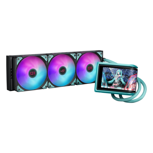 קירור מים ROG Ryuo IV 360 ARGB מהדורת Hatsune Miku עם מסך AMOLED ומאווררי ARGB.