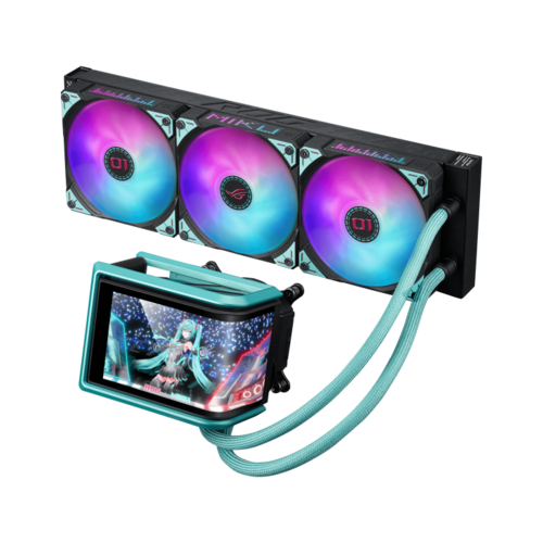קירור מים ROG Ryuo IV 360 ARGB מהדורת Hatsune Miku עם מסך AMOLED ומאווררי ARGB.