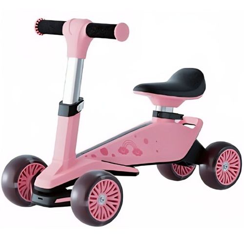 בימבה פורמולה 1: עם 4 גלגלי LED, כיסא וכידון מתכוונן, הטיית כידון חכמה - ורוד