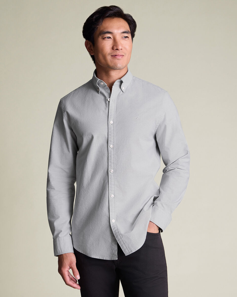 חולצה אפורה גזרת סלים פיט - Silver Grey Button-Down Stretch Washed Oxford Slim Fit