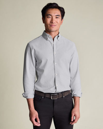 חולצה אפורה גזרת סלים פיט - Silver Grey Button-Down Stretch Washed Oxford Slim Fit