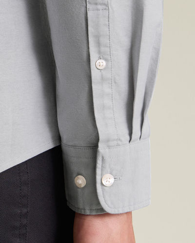 חולצה אפורה גזרת סלים פיט - Silver Grey Button-Down Stretch Washed Oxford Slim Fit