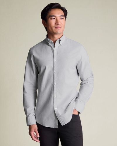 חולצה אפורה גזרת קלאסיק פיט -  Silver Grey Button-Down Stretch Washed Oxford Classic Fit Shirt