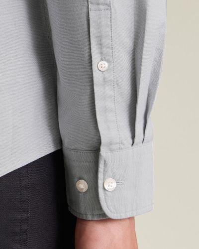 חולצה אפורה גזרת קלאסיק פיט -  Silver Grey Button-Down Stretch Washed Oxford Classic Fit Shirt