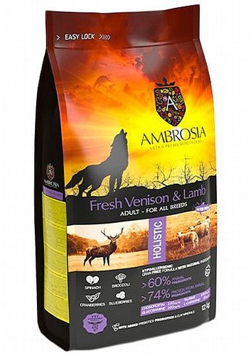 אמברוסיה צבי וכבש לכלבים מזון ללא דגנים 12 ק