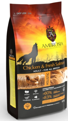 אמברוסיה מזון לכלב בוגר עוף וסלמון 12 ק