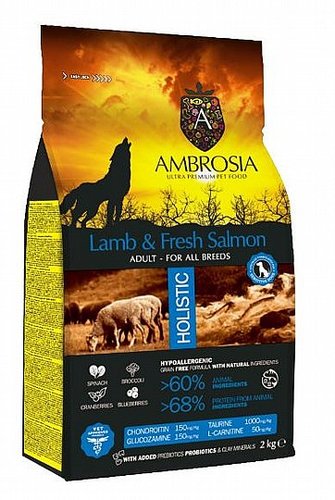 אמברוסיה סלמון וכבש לכלבים מזון ללא דגנים 12 ק