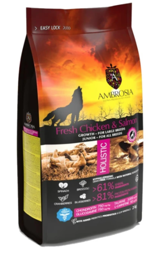 אמברוסיה מזון לגורי כלבים גזע גדול עוף וסלמון 12 ק
