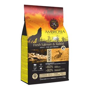 אמברוסיה מזון לכלב בוגר רגיש גזע קטן סלמון וארנבת 1.5 ק"ג קרם