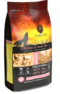 אמברוסיה מזון לגורי כלבים עוף ודג 6 ק"ג ורוד