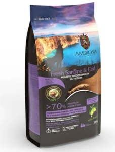 אמברוסיה ים תיכוני 5 ק"ג כלב סניור, לייט, סטרלייז, דגים סגול