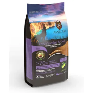 אמברוסיה ים תיכוני 1.5 ק"ג כלב סניור, לייט, סטרלייז, דגים סגול