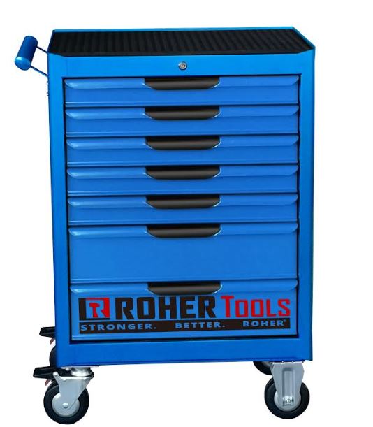 עגלת כלים 7 מגירות כחולה עם מנגנון INTERLOCK ROHER