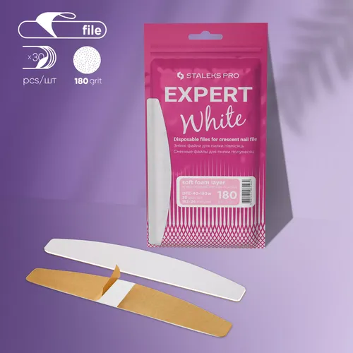 פצירות חד-פעמיות חצי ירח עם שכבת ספוג רכה EXPERT 40 גריט 180 (30 יח')