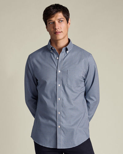 חולצה ללא צורך בגיהוץ גזרת סלים -Ink Blue Gingham Twill Slim Fit Shirt