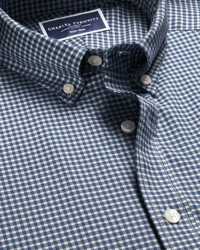 חולצה ללא צורך בגיהוץ גזרת סלים -Ink Blue Gingham Twill Slim Fit Shirt