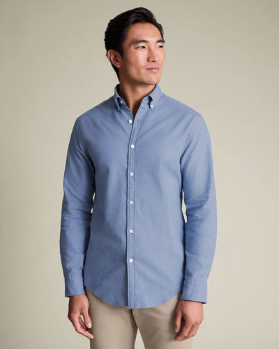 חולצה גזרת סלים פיט -Denim Blue Brushed Flannel Slim Fit Shirt