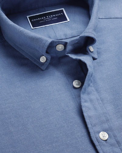 חולצה גזרת סלים פיט -Denim Blue Brushed Flannel Slim Fit Shirt