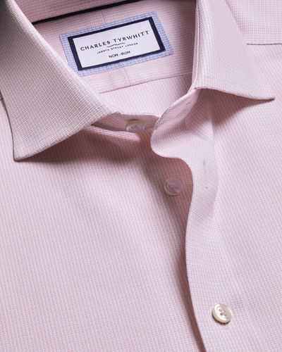 חולצה גזרת סלים - Pink Non-Iron Stretch Burlington Weave CA Slim Fit Shirt