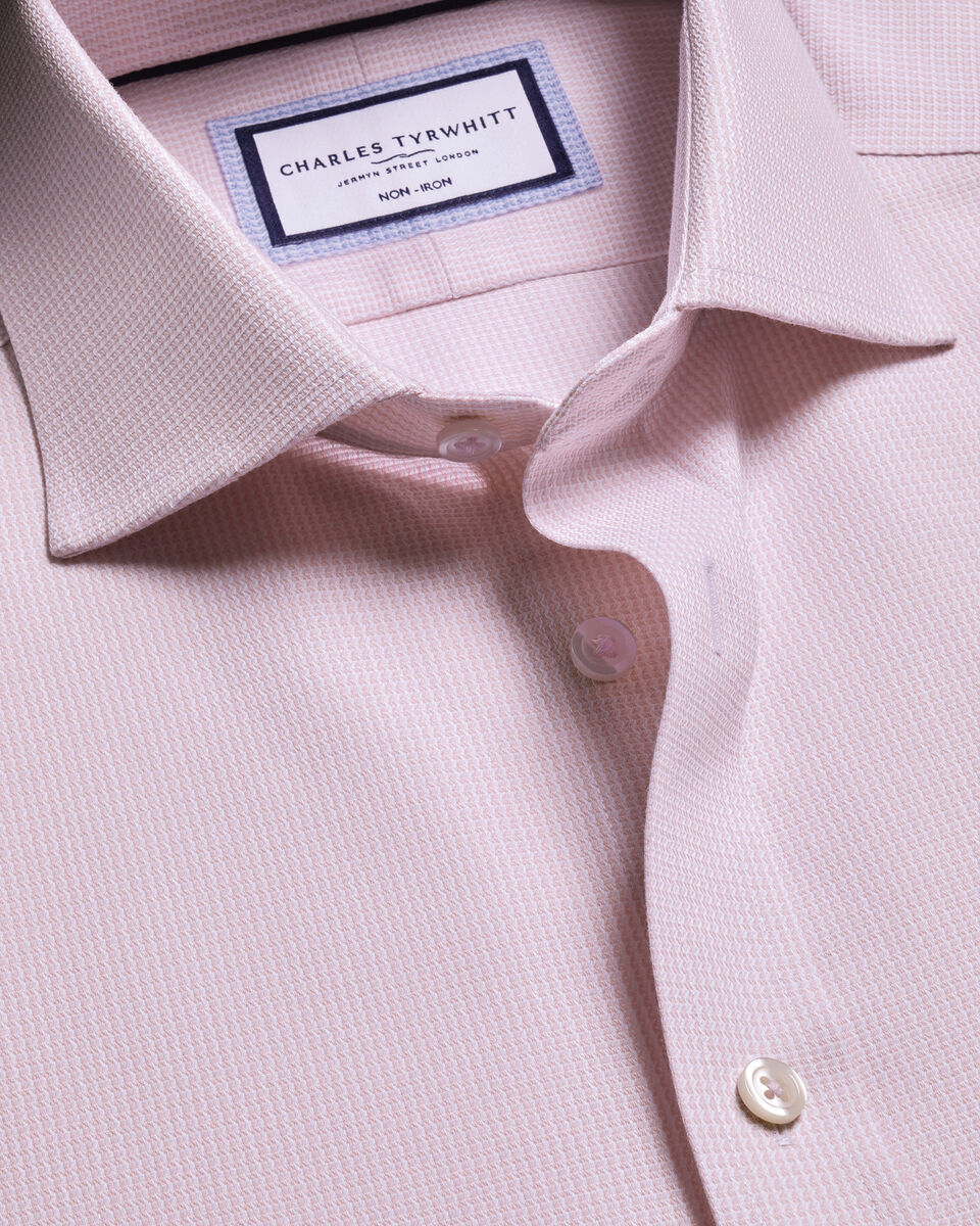 חולצה גזרת סלים - Pink Non-Iron Stretch Burlington Weave CA Slim Fit Shirt