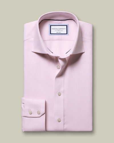 חולצה גזרת סלים - Pink Non-Iron Stretch Burlington Weave CA Slim Fit Shirt