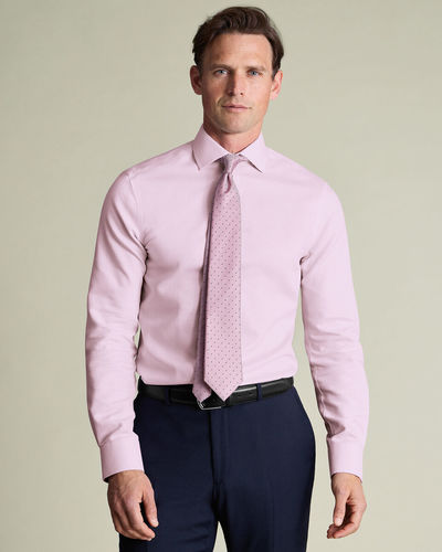 חולצה גזרת סלים - Pink Non-Iron Stretch Burlington Weave CA Slim Fit Shirt