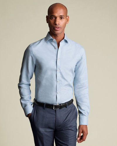 חולצה גזרת סלים -Sky blue Non-Iron Stretch Burlington Weave Cutaway Slim Fit Shirt