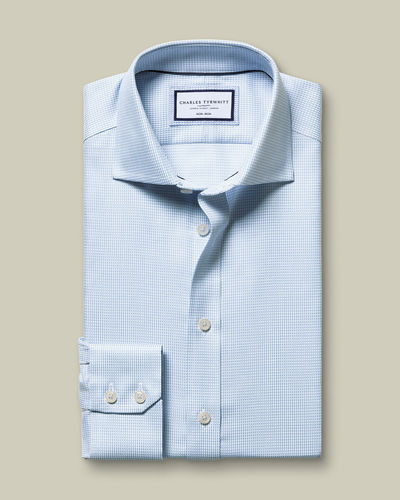 חולצה גזרת סלים -Sky blue Non-Iron Stretch Burlington Weave Cutaway Slim Fit Shirt