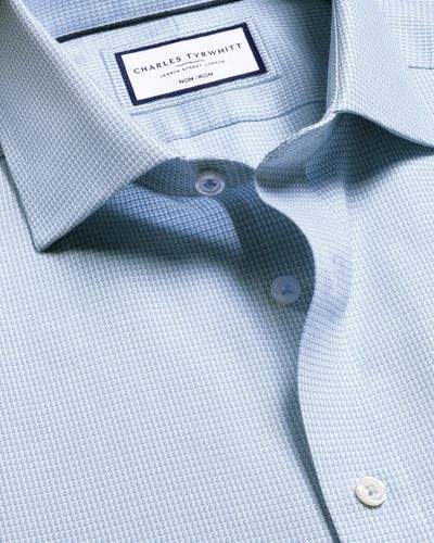 חולצה גזרת אקסטרה סלים -Sky Blue Non-Iron Stretch Burlington Weave Cutaway Extra Slim Fit Shirt