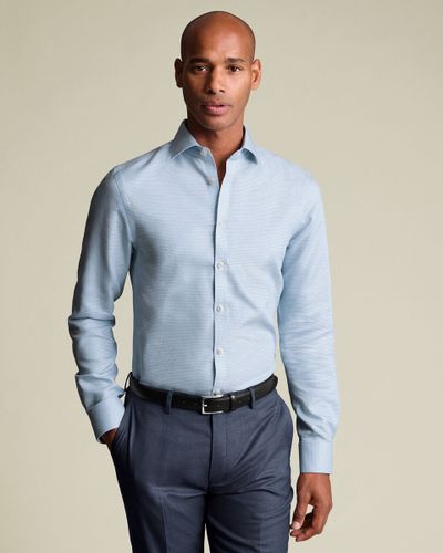 חולצה גזרת אקסטרה סלים -Sky Blue Non-Iron Stretch Burlington Weave Cutaway Extra Slim Fit Shirt