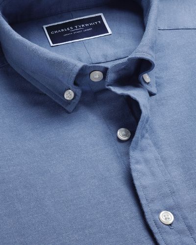 חולצה גזרת קלאסיק -Denim Blue Brushed Flannel Classic Fit Shirt