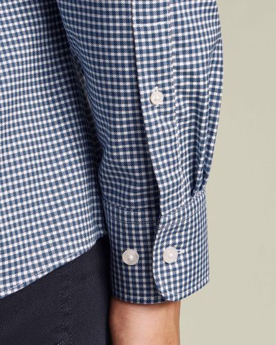 חולצה ללא צורך בגיהוץ קלאסיק -Ink Blue Gingham Twill Classic Fit Shirt