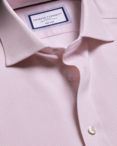 חולצה גזרת קלאסיק - Pink Non-Iron Stretch Burlington Weave CA Classic Fit Shirt