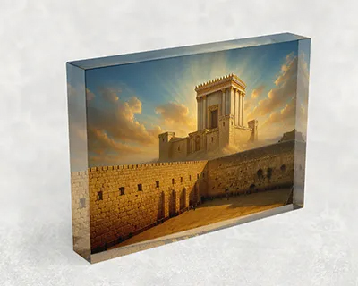 בלוק אקרילי עם ציור של בית המקדש והכותל