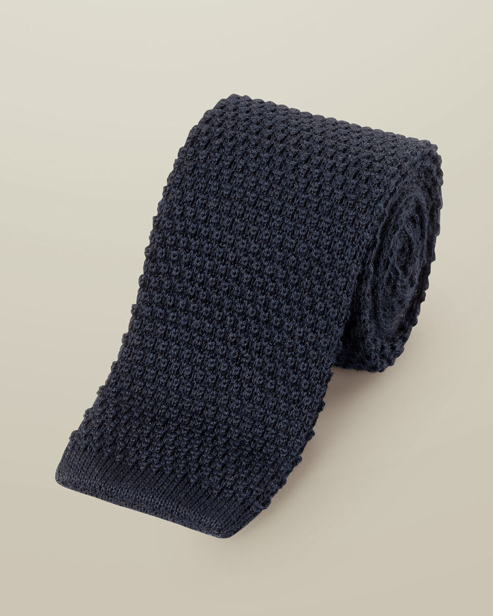   עניבה Navy Knitted Wool Slim Tie