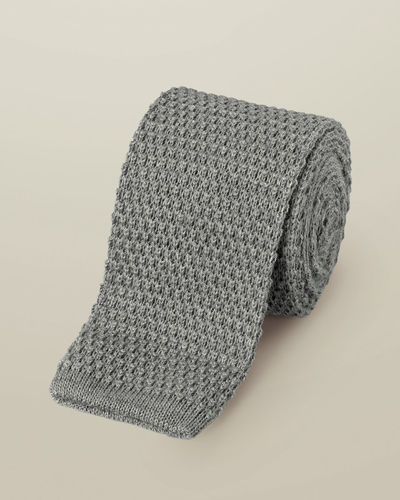   עניבה Grey Knitted Wool Slim Tie