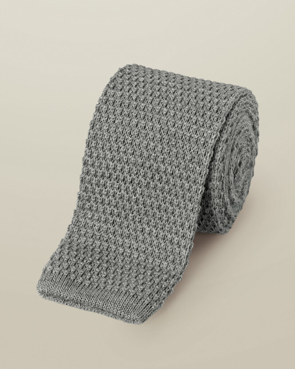   עניבה Grey Knitted Wool Slim Tie