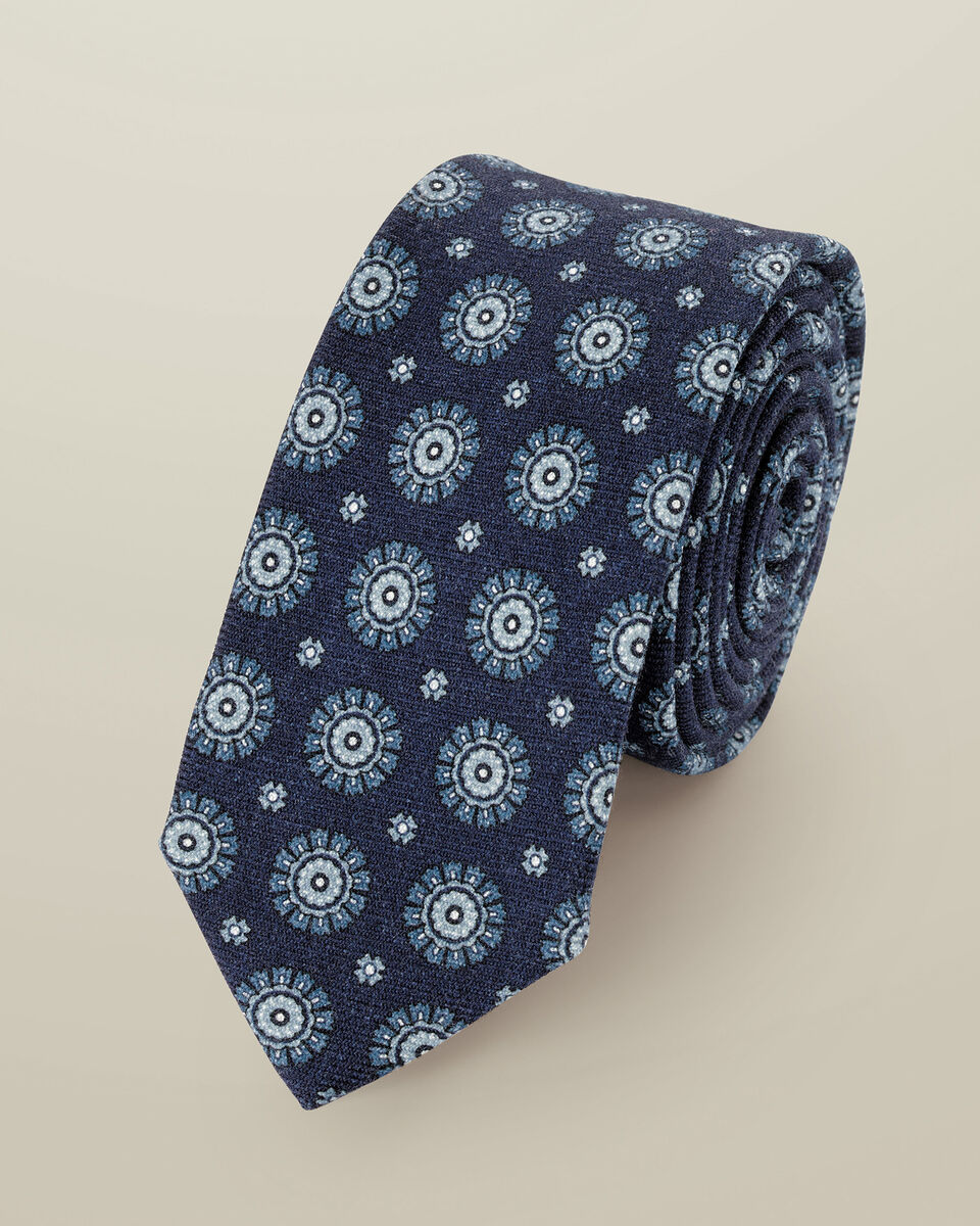   עניבה French Blue Medallion Wool Slim Tie