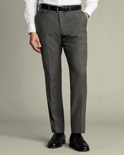 מכנסי כותנה אפורות אלגנטיות גזרת סלים פיט -Slate Grey Puppytooth Wool Stretch Slim Fit Trousers