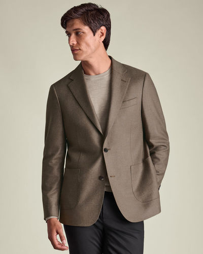 ג'קט צמר - Mocha Wool Silk Slim Fit Jacket