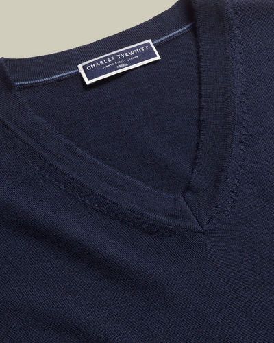סריג צמר נייבי Navy Blue Pure Merino V-Neck Jumper