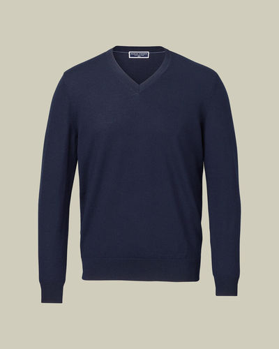סריג צמר נייבי Navy Blue Pure Merino V-Neck Jumper