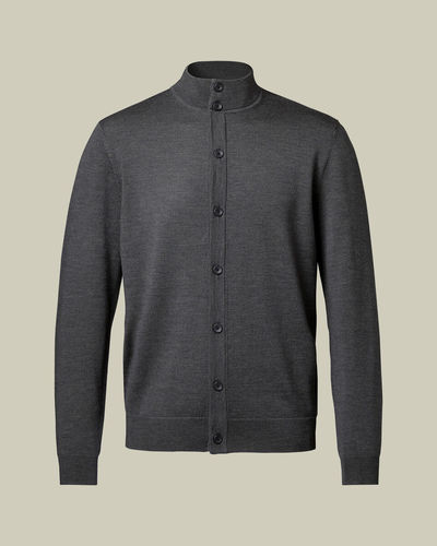 סוודר צמר מרינו עם כפתורים צבע אפור - Grey Button Through Funnel Neck Cardigan